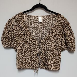 Abound Leopard Print Lace-Up Blouse